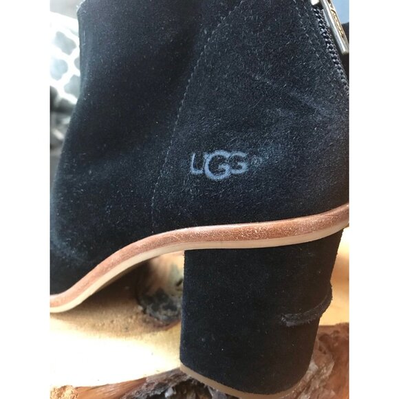 UGG Ginger Open Toe Ankle Boot Black Suede Size 6 1/2 Dressy Casual Summer fall - Picture 6 of 12